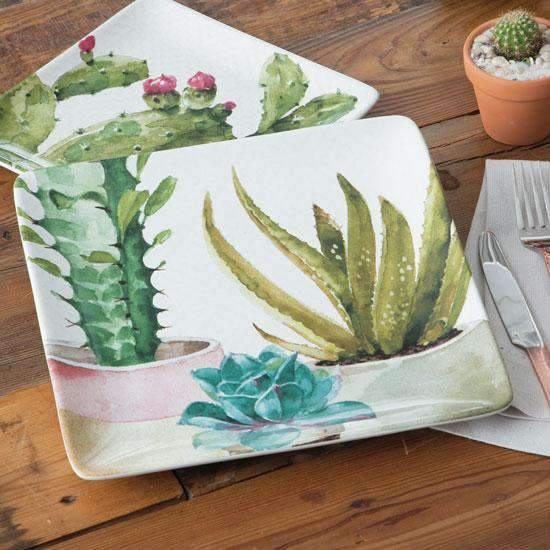 Stylish Cactus & Succulent Printed Dinner Plates - 6 Inch Ceramic Plates Set for Home Dining, Party Decor, and Kitchen Decorations - Perfect for Everyday Meals, Special Occasions, and Gift Giving