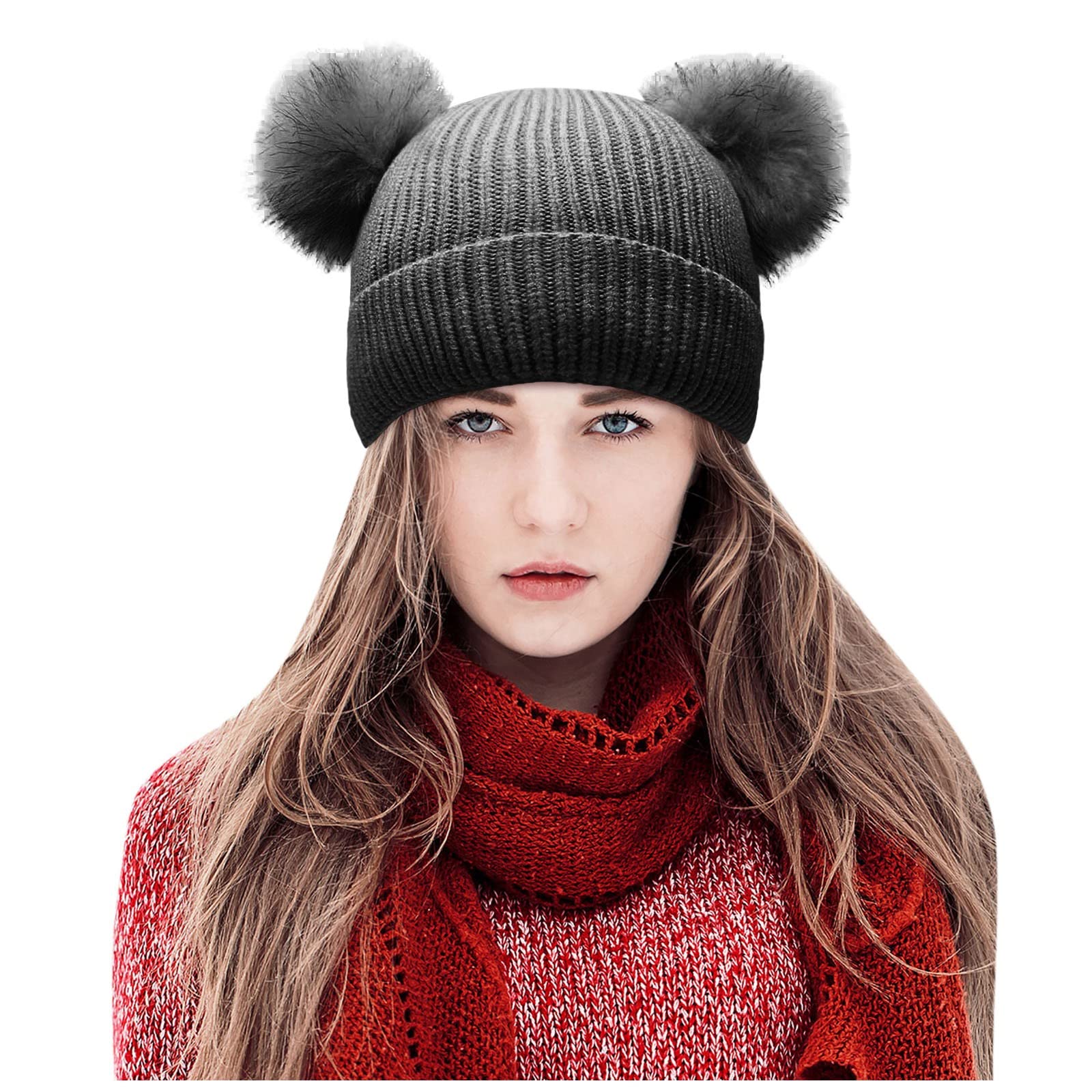 Cute Knit Winter Hat with Detachable Ears - Soft Warm Baseball Cap for Women - Perfect for Outdoor Activities, Skiing, and Cold Weather Fashion