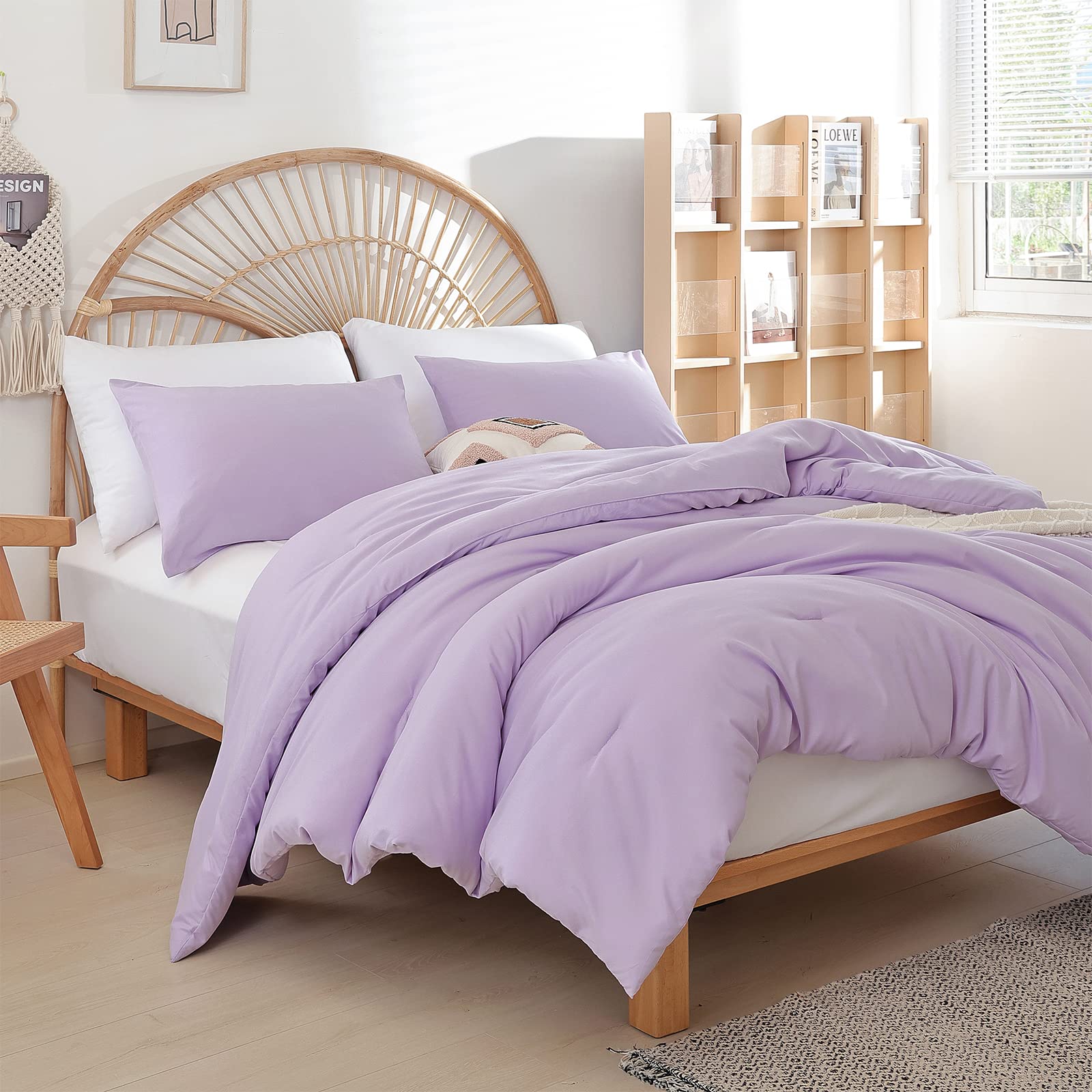Lavender Queen Comforter Set 3PCS - Soft Lightweight Microfiber Bedding for All Seasons | Perfect for Modern Bedrooms