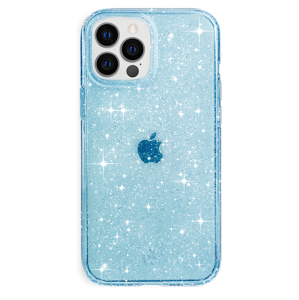 Blue Stardust Glitter iPhone Case - Shatterproof Protective Cover for iPhone 13/14/15 Pro Max - Sparkly Glitter Phone Case for Women Girls - Perfect for Parties, Travel & Everyday Use
