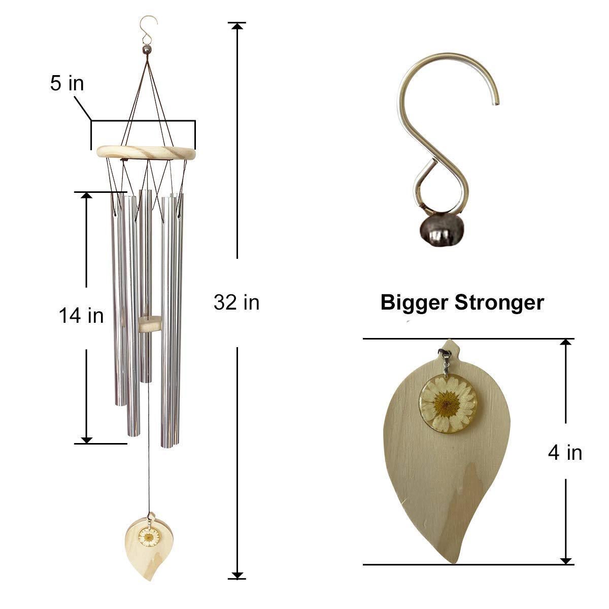 Golden State of Mind Unique Large Deep Tone Wood Wind Chime - 32 Inch Outdoor Patio Decor - Handcrafted Sympathy Wind Chimes with Natural Sound - Perfect for Garden, Porch & Meditation Spaces