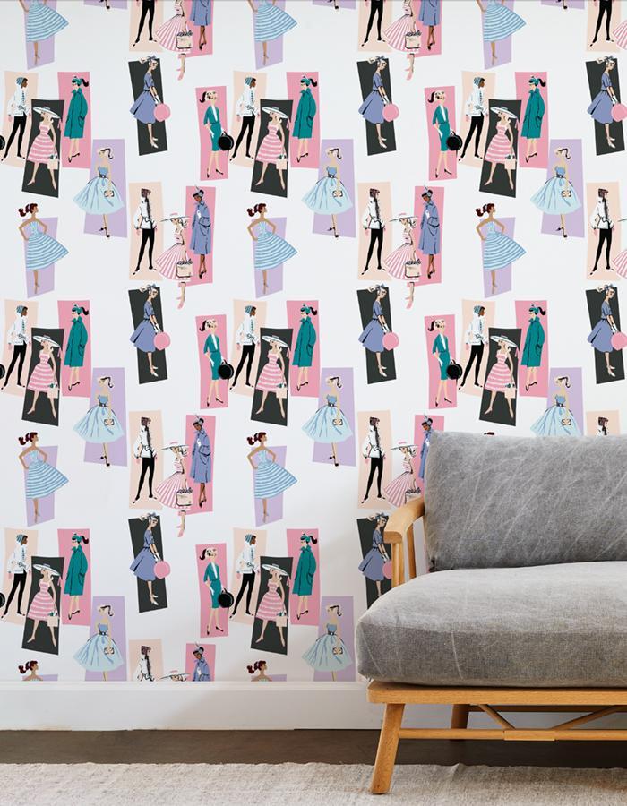 Barbie™ Mod Shapes Wallpaper - Lavender Peach Peel & Stick Design for Kids Room, Nursery, or Playroom Decor