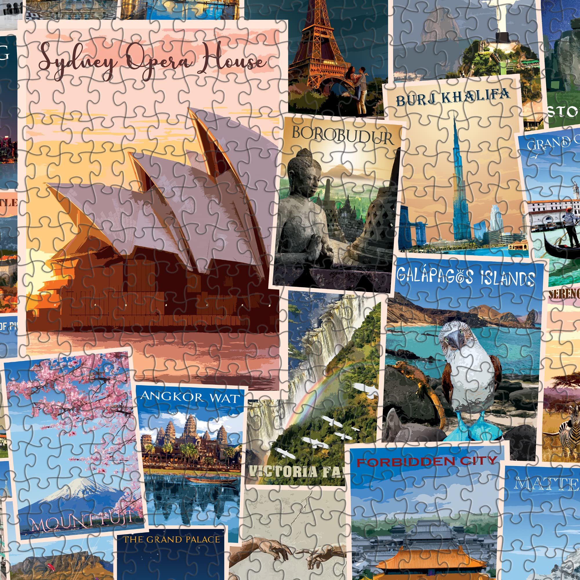 1000 Piece Jigsaw Puzzle - World Travel Postcard Collage | Educational Family Game for Adults & Kids | Perfect for Relaxation, Brain Training & Home Decor