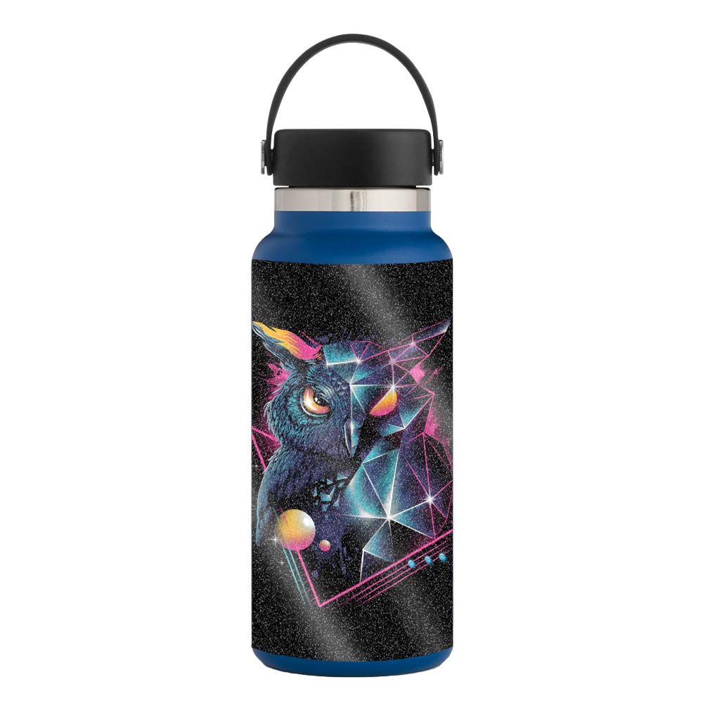 MightySkins Glossy Glitter Protective Skin for Hydro Flask 32 oz Wide Mouth Water Bottle - Outrageous Owl Design | Durable High-Gloss Finish | Easy to Apply & Remove | Made in USA | Perfect for Gym, School, Hiking & Outdoor Activities