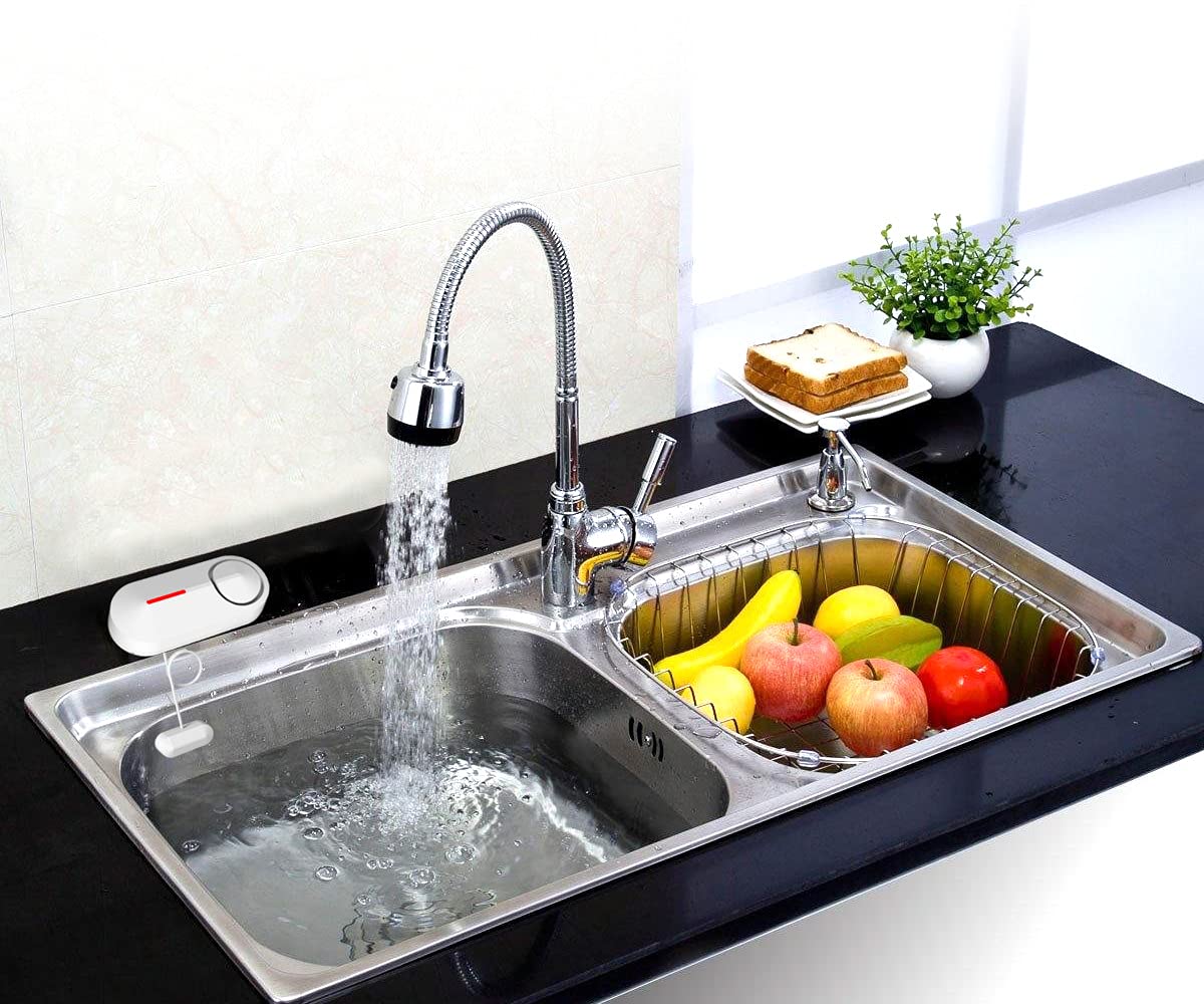 Overflow Alarm Water Leak Detector - 90dB Loud Sink & Bathtub Water Sensor with Indicator Light for Kitchen, Basement, Sump Pump - Prevent Flooding & Water Damage