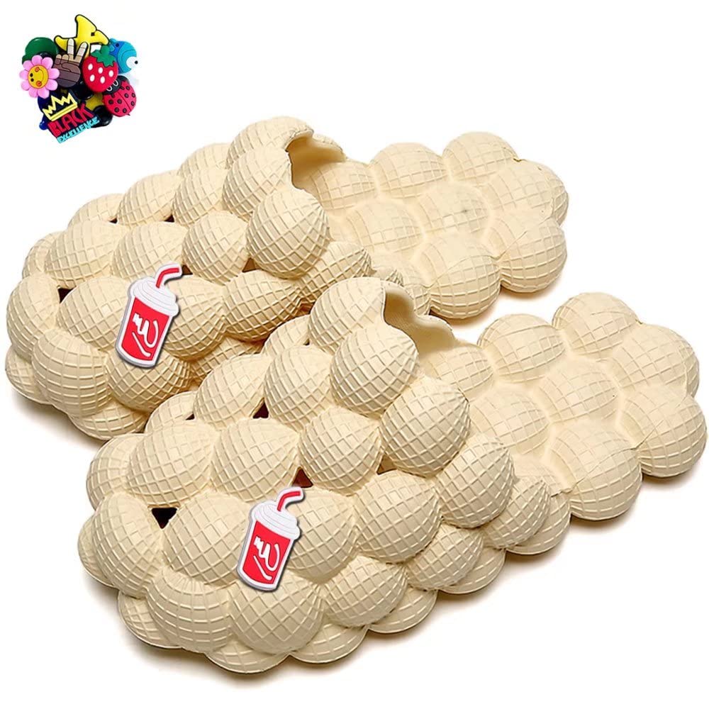 Women's Anti-Slip Bubble Slides - Soft EVA Comfort Slippers for Women & Men, Couple Matching Slippers - Trendy Hip Hop Personality & Lychee Design - Perfect for Home, Beach, Poolside & Lounge Wear