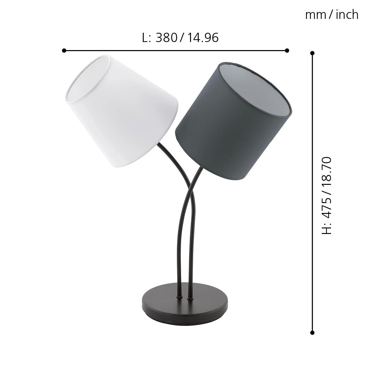 Eglo Almeida 2-Light Black Modern Table Lamp - Bedside Nightstand Lighting for Bedroom, Living Room & Office