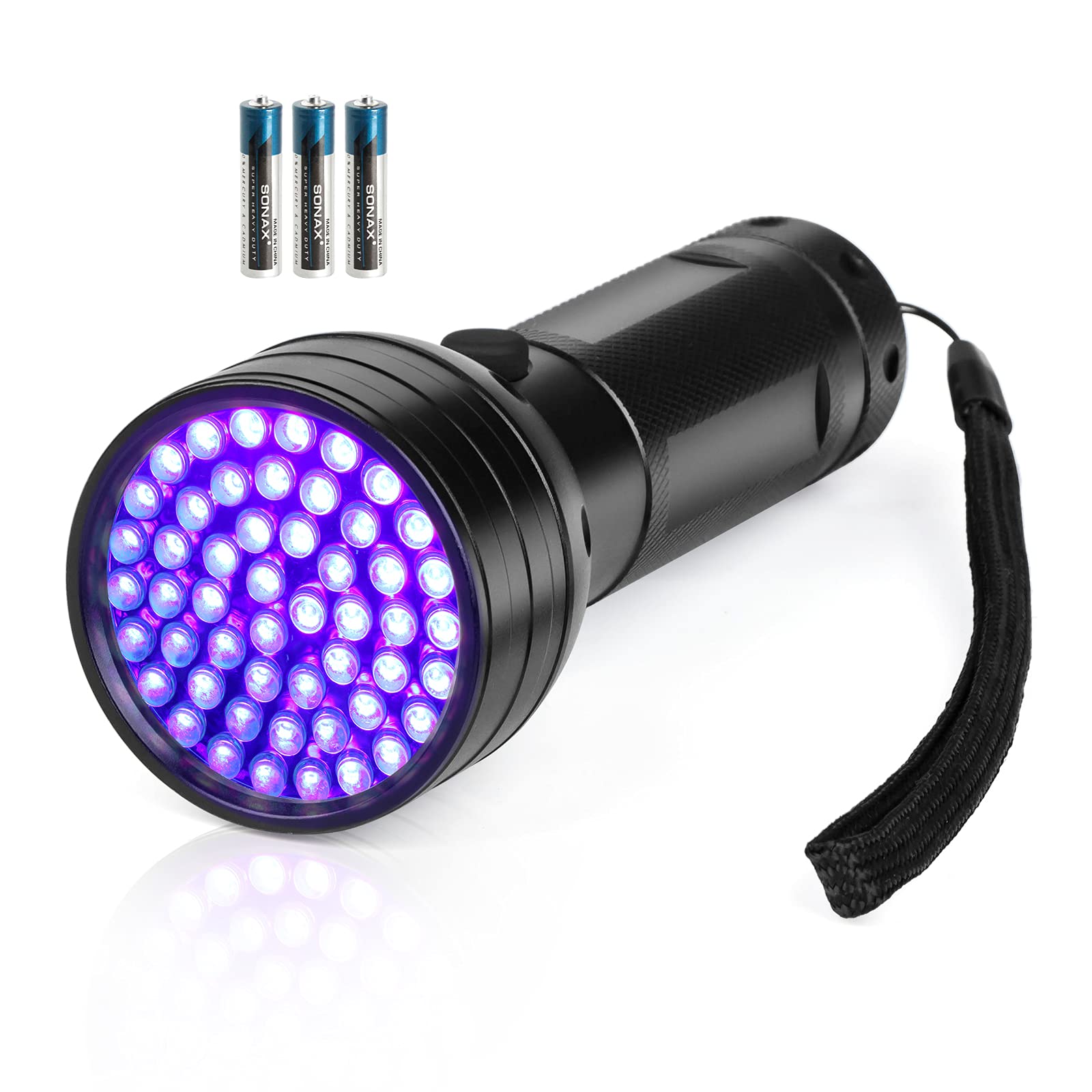 51 LED UV Black Light Flashlight - 395nm Pet Urine Detector for Cats, Stains & Bed Bugs | Includes 3 AA Batteries | Ideal for Home Inspection, Hotel Cleaning & Pet Care (Black)