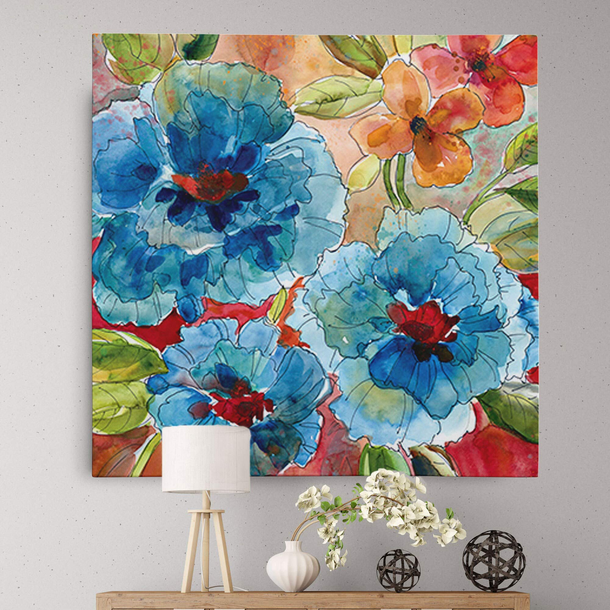 Wexford Home Gallery Wrapped Canvas Wall Art - 32x32 Inch Modern Floral Painting 'Garden Party II' by Weston Home - Perfect for Living Room, Bedroom & Office Decor