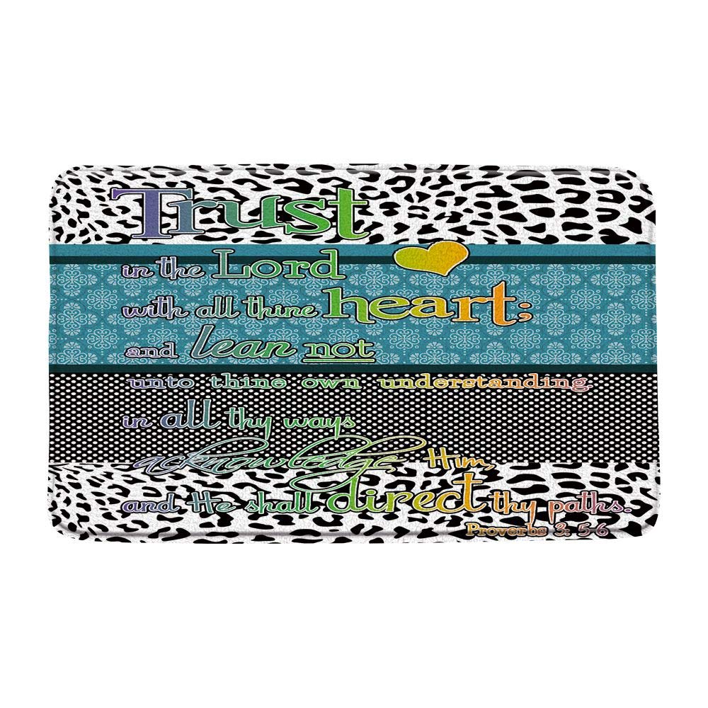 Leopard Print Bath Mat - Non-Slip Absorbent Bathroom Rug with Inspirational Quote, Geometric Patchwork Design, 19.7x31.5 Inch - Perfect for Bathroom, Bedroom, and Entryway Floor Decor
