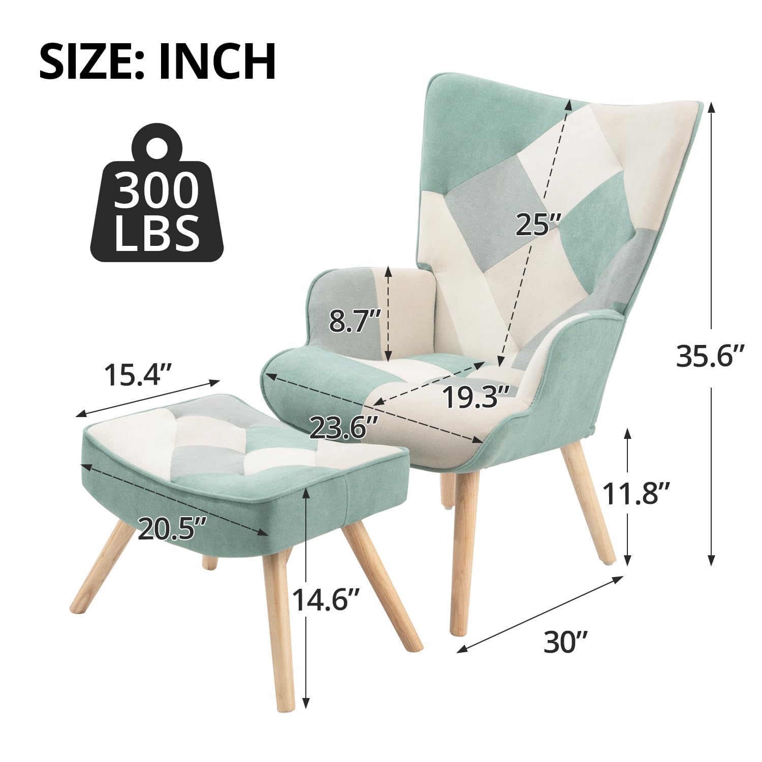 **Green Upholstered Accent Chair with Ottoman - High Back Armrest Living Room Chair, Comfy Fabric Armchair for Bedroom, Small Spaces & Reading Nook | Perfect for Relaxing, Lounging & Home Decor**