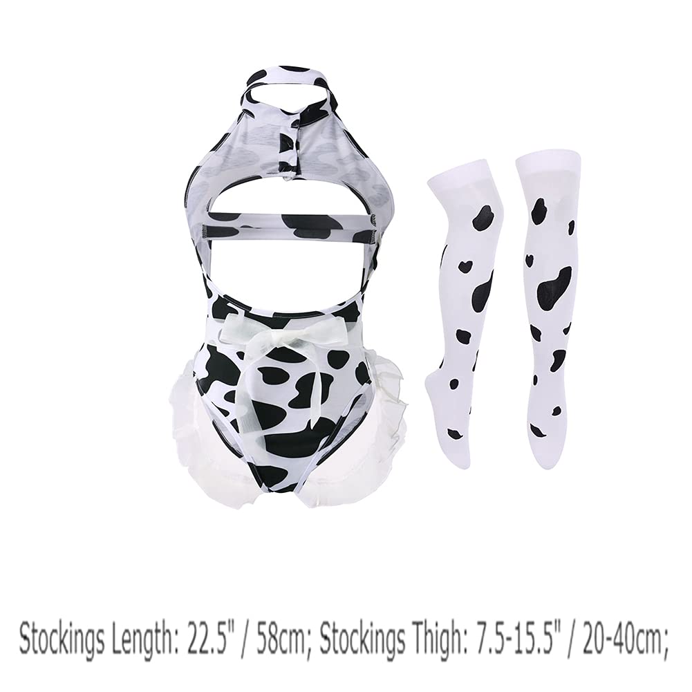IMEKIS Women's Sexy Anime Cow Maid Costume Teddy Lingerie Set - Kawaii Lolita Japanese Cosplay Mini Bikini Bra & Panty Set - Perfect for Halloween, Cosplay Parties & Roleplay Outfits
