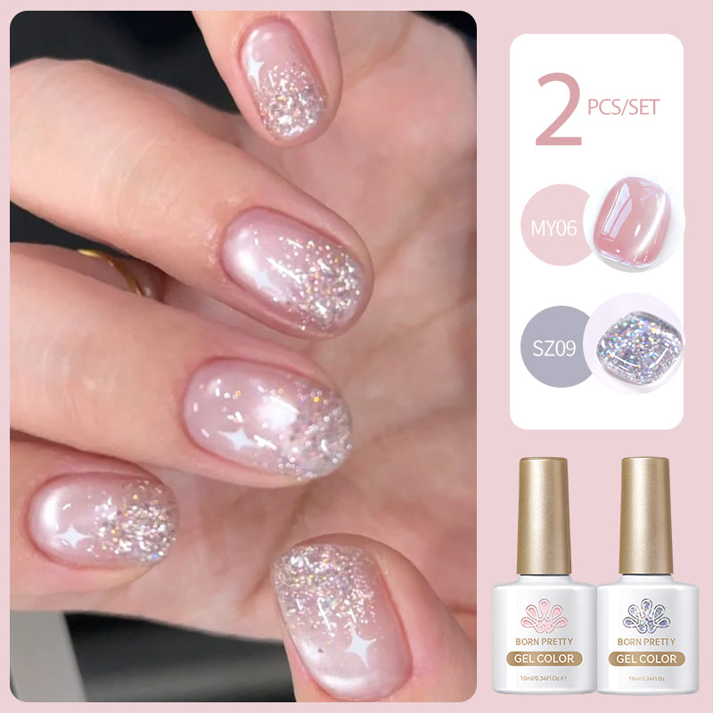2 Bottles Gel Polish Set #19 Cat Magnetic Gel & Glitter Gel 10ml - Professional Nail Art Kit for Home & Salon Manicure, DIY Nail Design for Parties & Special Occasions