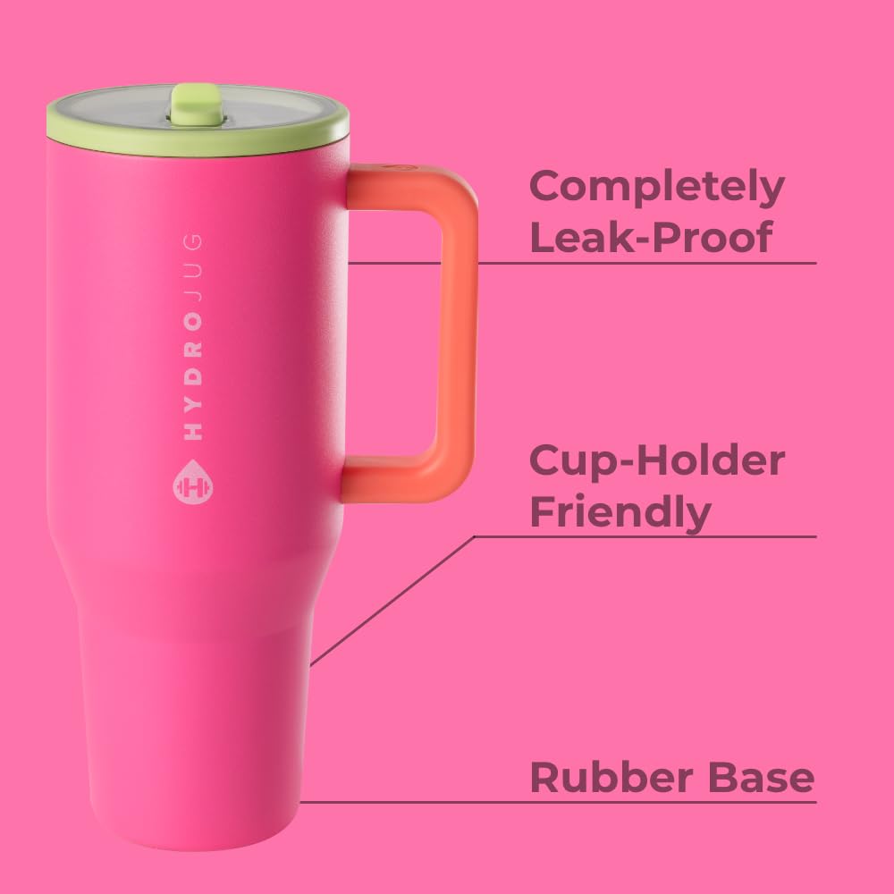 HydroJug Traveler - 40oz Insulated Stainless Steel Water Bottle with Handle & Flip Straw - Leak Proof, Fits in Cup Holder - Reusable Tumbler with Rubber Base - Perfect Gift for Women & Men (Orchid) - Ideal for Gym, Hiking, Office & Travel Hydration