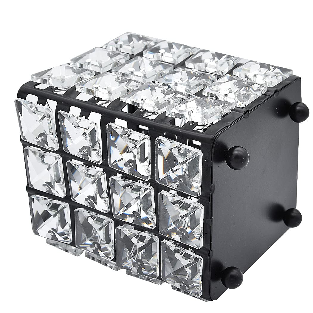 Handmade Crystal Makeup Brush Holder & Eyebrow Pencil Organizer - Square Black Cosmetic Storage for Vanity, Bathroom, Office Desk | Perfect for Makeup Artists & Beauty Enthusiasts