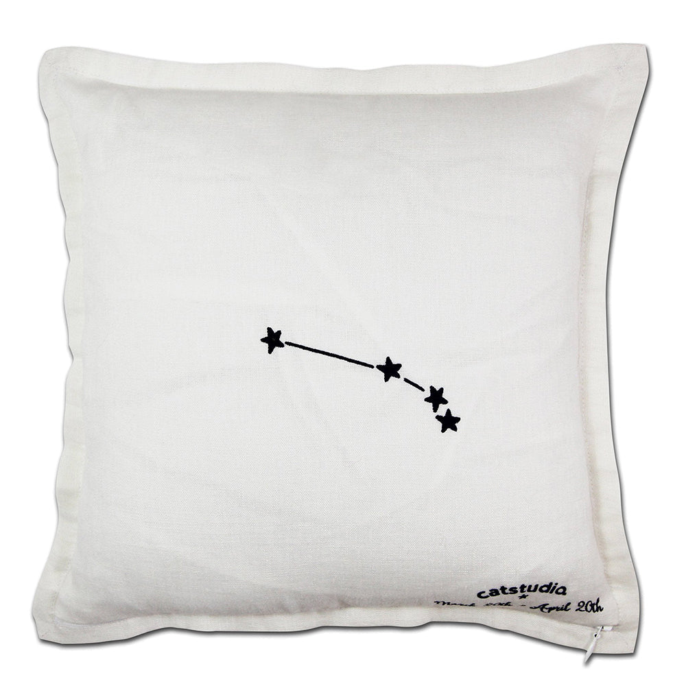 Aries Zodiac Sign Hand Embroidered Decorative Pillow by Cat Studio - Perfect for Home Decor, Astrology Gifts & Bedroom Accents