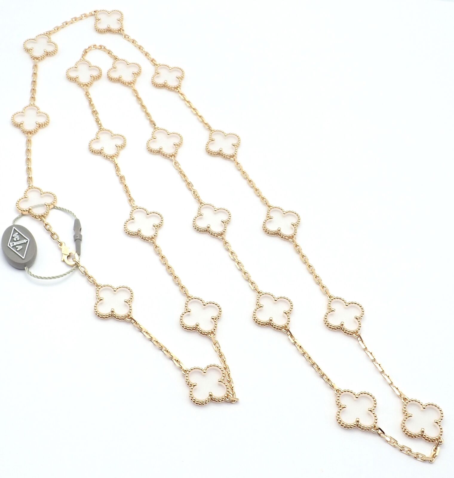 Van Cleef & Arpels 18k Yellow Gold 20 Motif Alhambra Rock Crystal Necklace with Certificate - Elegant Luxury Jewelry for Women, Perfect for Weddings, Parties & Special Occasions