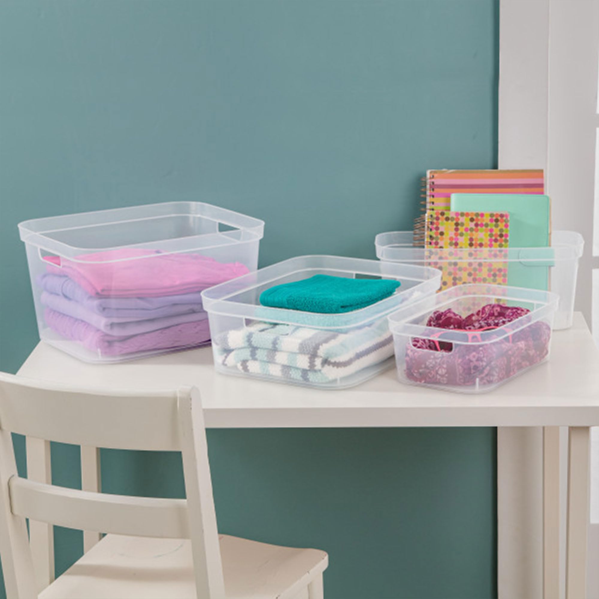 Sterilite 6.25x6.25x15 Inch Clear Plastic Storage Bins with Comfort Handles - 24 Pack for Home, Office & Closet Organization - Perfect for Toys, Crafts, Pantry & Bathroom Storage