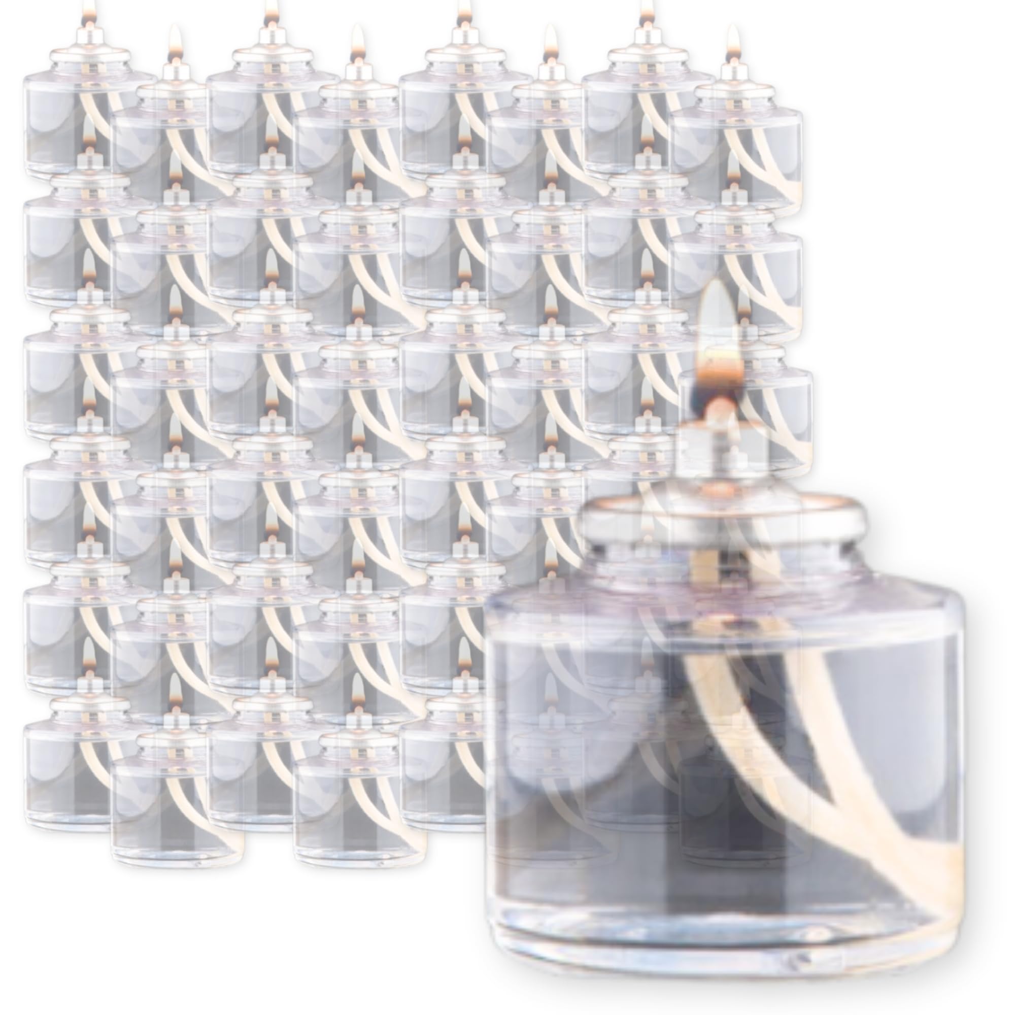 Hollowick Disposable Liquid Candles - 48 Pack Long-Lasting 17-Hour Burn Time, Clear Fuel Oil for Glass Votive Holders - Perfect for Wedding Centerpieces, Restaurant Table Decor & Romantic Ambiance Lighting - Child Resistant Safety Caps Included (HD17LWC-48)