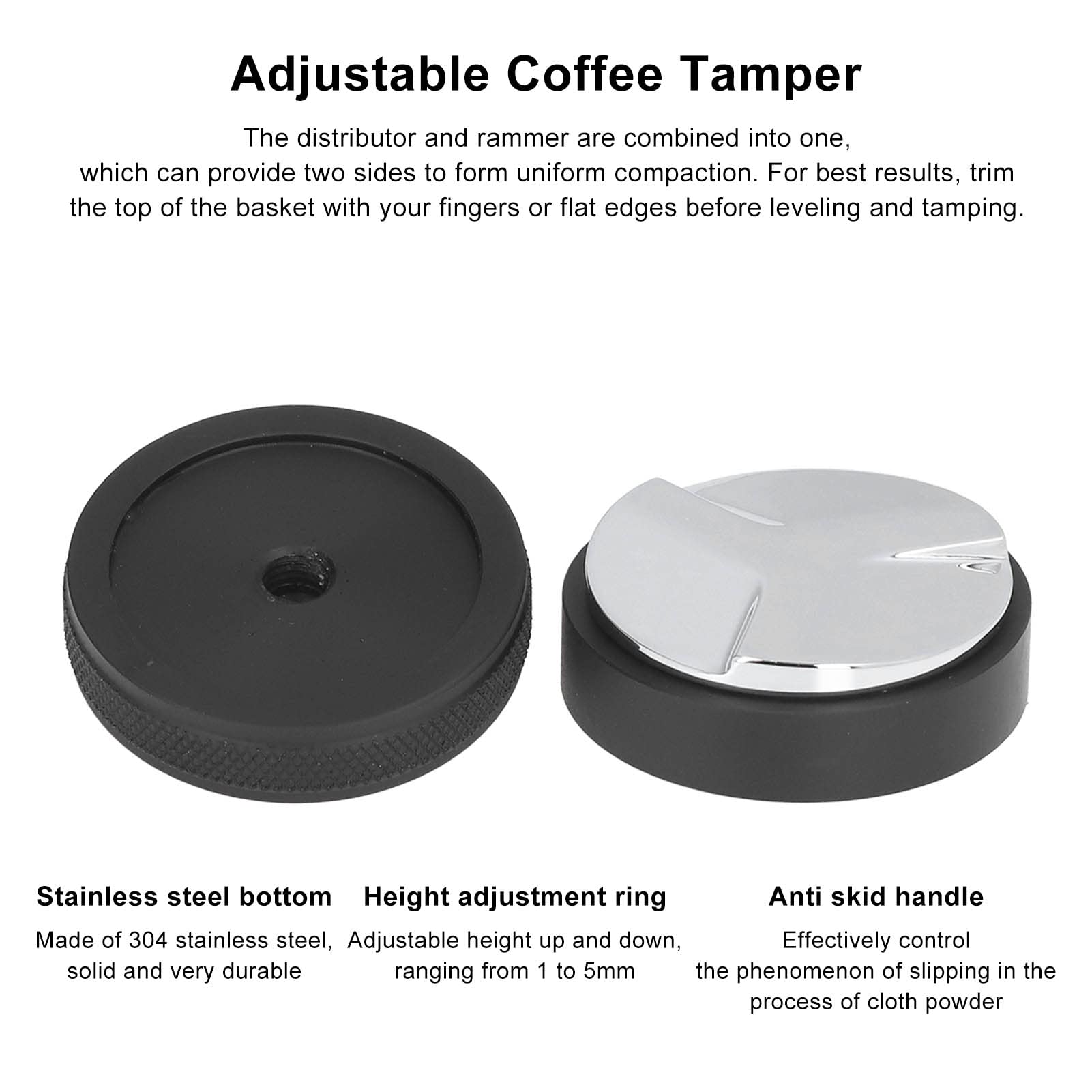 Premium Stainless Steel Coffee Tamper & Distributor - 58mm Adjustable Espresso Powder Leveler Tool for Barista & Home Brewing | Perfect for Espresso Machines & Coffee Shops
