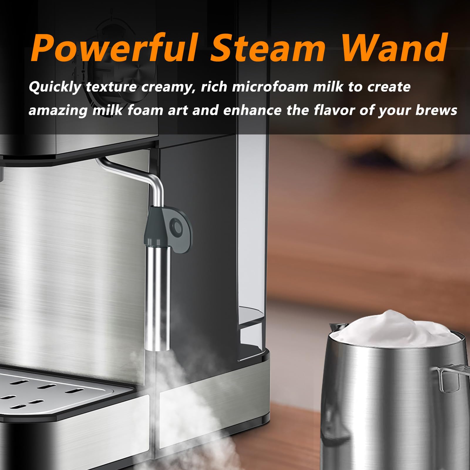 PlumChef Espresso Machine for Home Use - 15 Bar Pressure Coffee Maker with Milk Frother, Steam Wand & 54oz Water Tank - Quiet & Fast Brewing for Cappuccino, Latte - Perfect for Kitchen, Office & Small Spaces