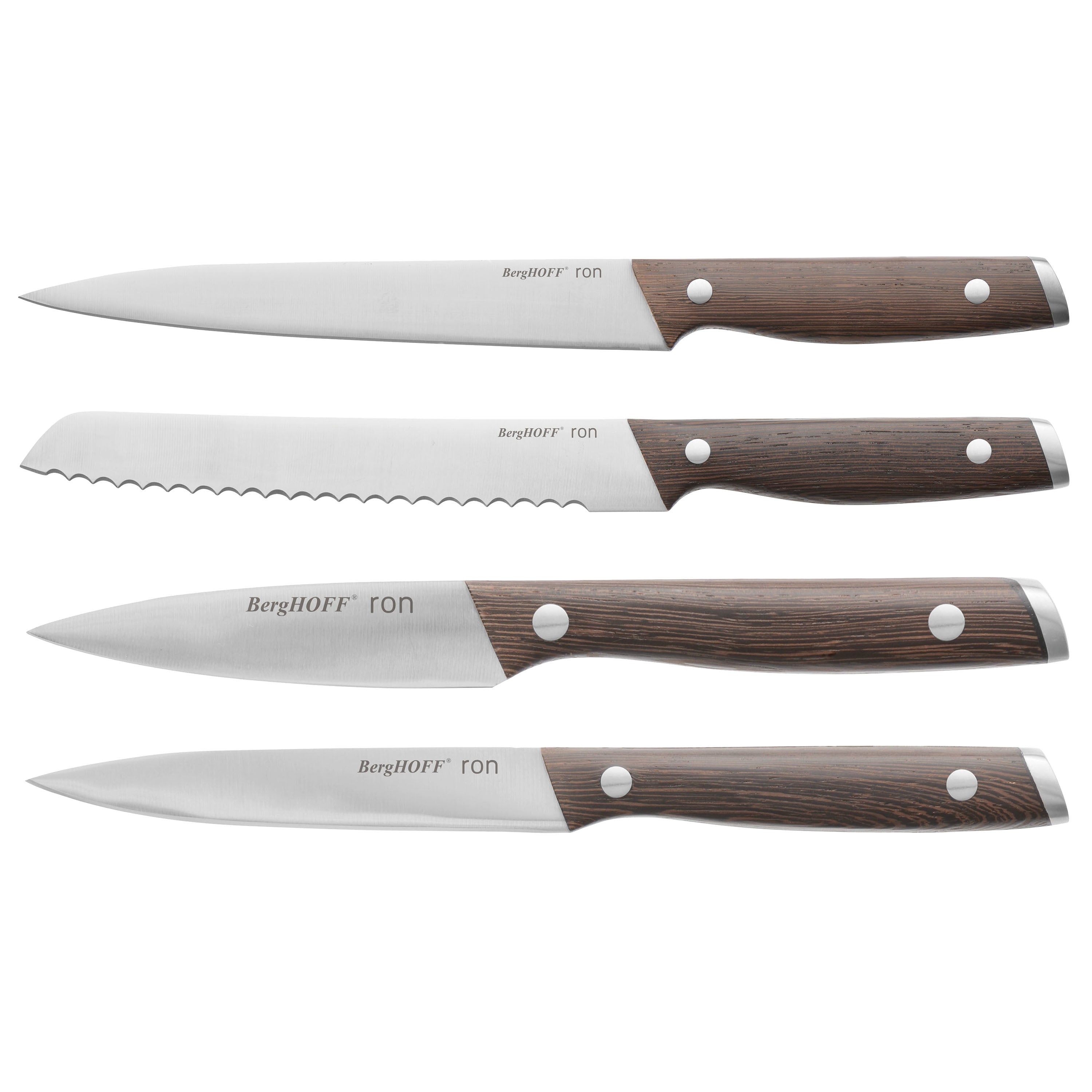 BergHOFF Ron Acapu 4-Piece Stainless Steel Cutlery Set - Knife, Fork & Spoon Set for Dining, Kitchen & Camping - Perfect for Home, Restaurant & Outdoor Use