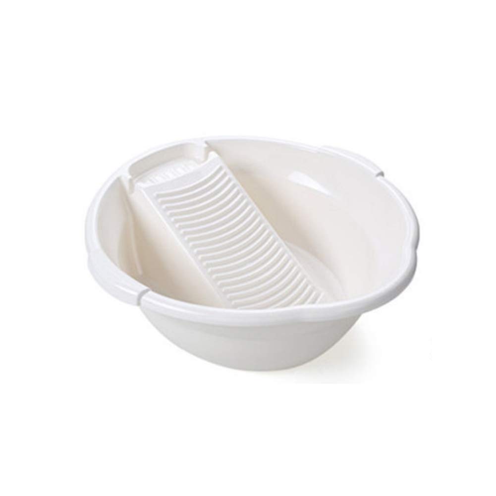 GEF Plastic Washboard - Round Anti-Skid Laundry Wash Basin with Hand Washing Board for Clothes | Durable Household Washing Tub (White) | Perfect for Camping, RV Trips & Off-Grid Living