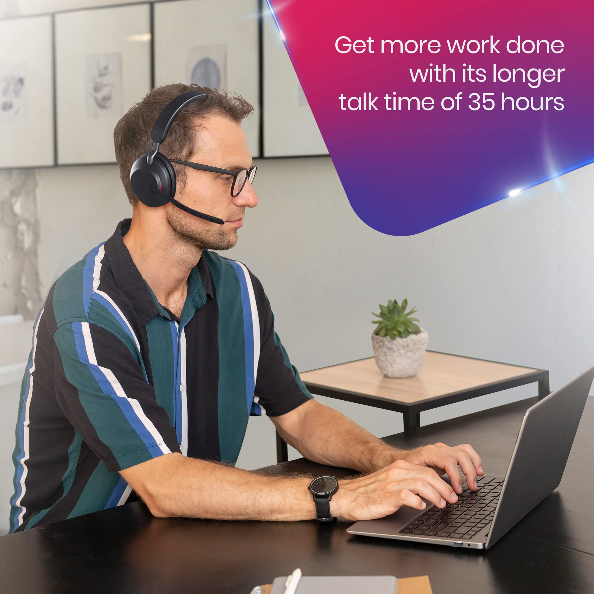 Jabra Evolve2 65 Wireless Bluetooth Headset with Charging Stand - Noise Cancelling Office Headphones for Teams, Zoom, PC & Mobile Calls - Includes USB Dongle & Global Tech Support - Perfect for Remote Work, Video Meetings & Business Communication