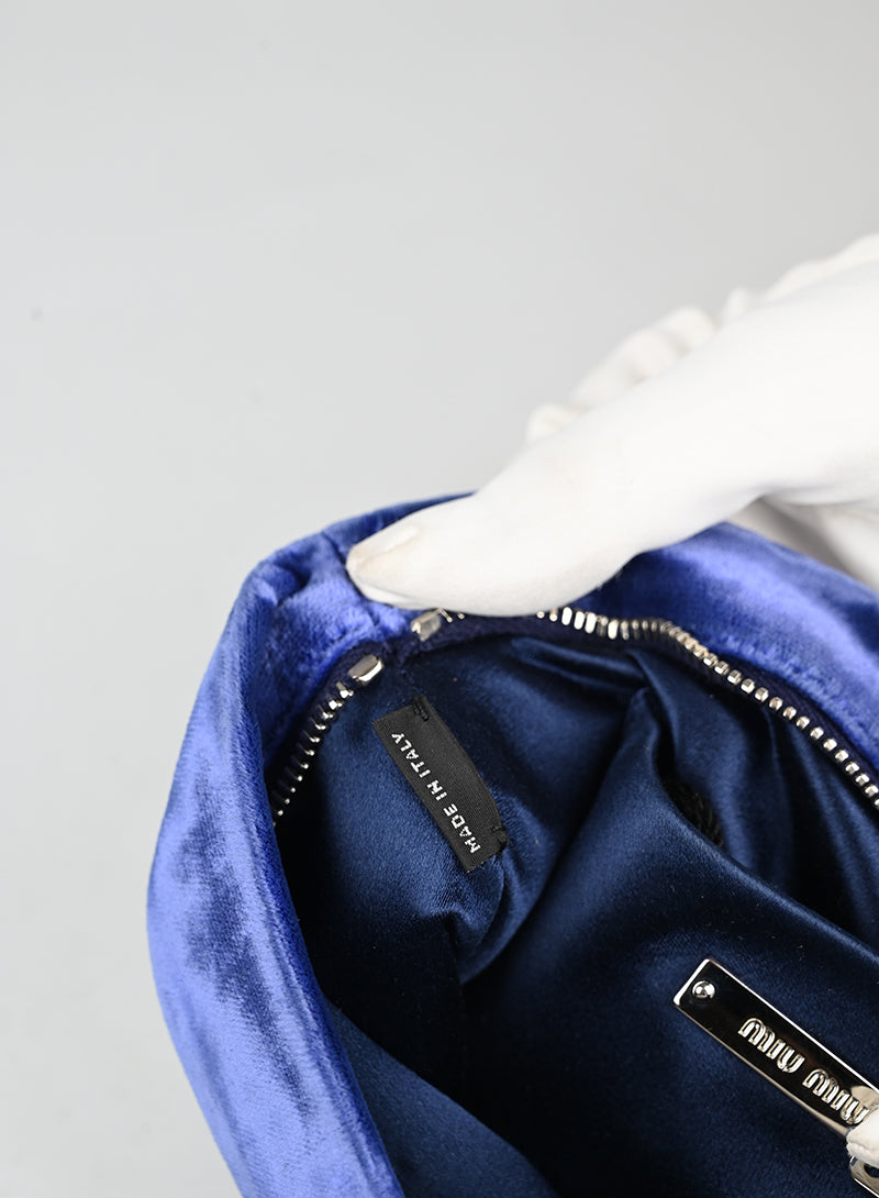 Miu Miu Blue Velvet Pochette Handbag - Elegant Clutch for Evening Parties & Special Occasions