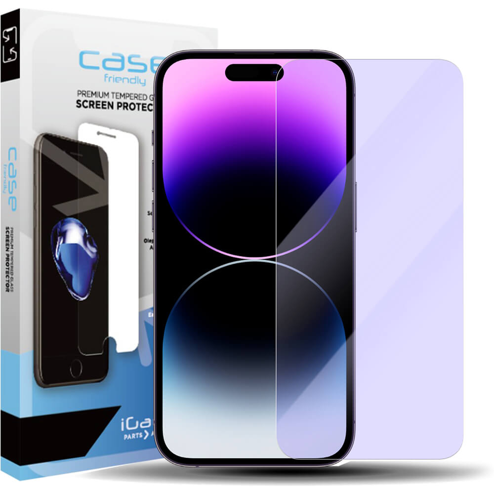 iPhone 14 Pro Max Screen Protector - Blue Light Blocking & Anti-Glare Tempered Glass | Case Friendly Design | Perfect for Work, Gaming & Nighttime Use