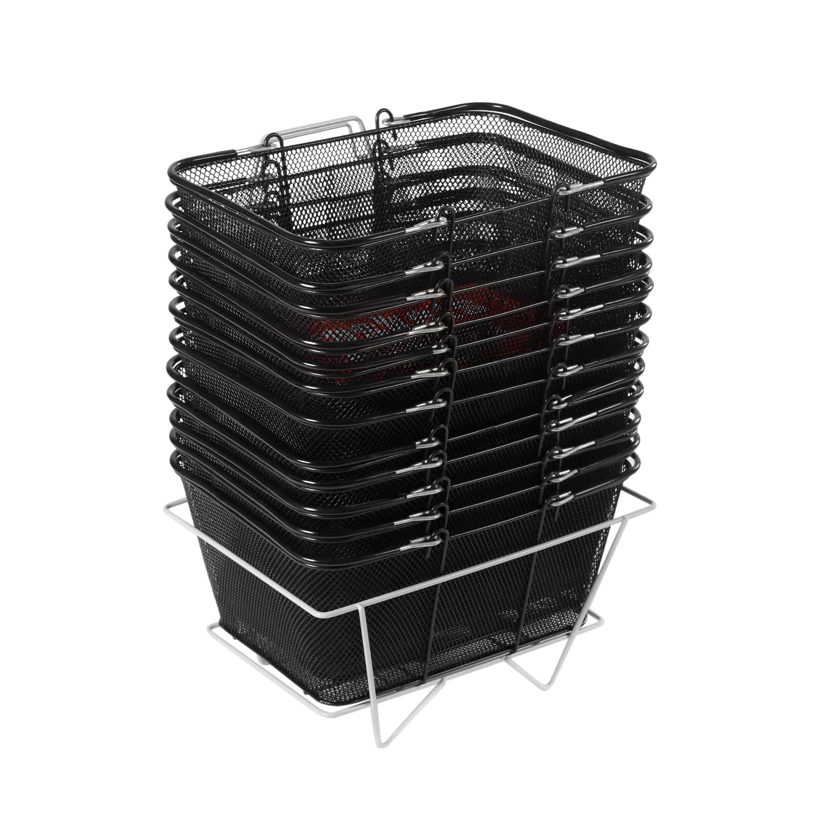 12-Pack Black 5-Gallon Durable Metal Shopping Baskets with Handles - Portable Wire Grocery Baskets for Supermarkets, Retail Stores & Home Use - Perfect for Shopping, Pantry Organization & Farmers Market Trips