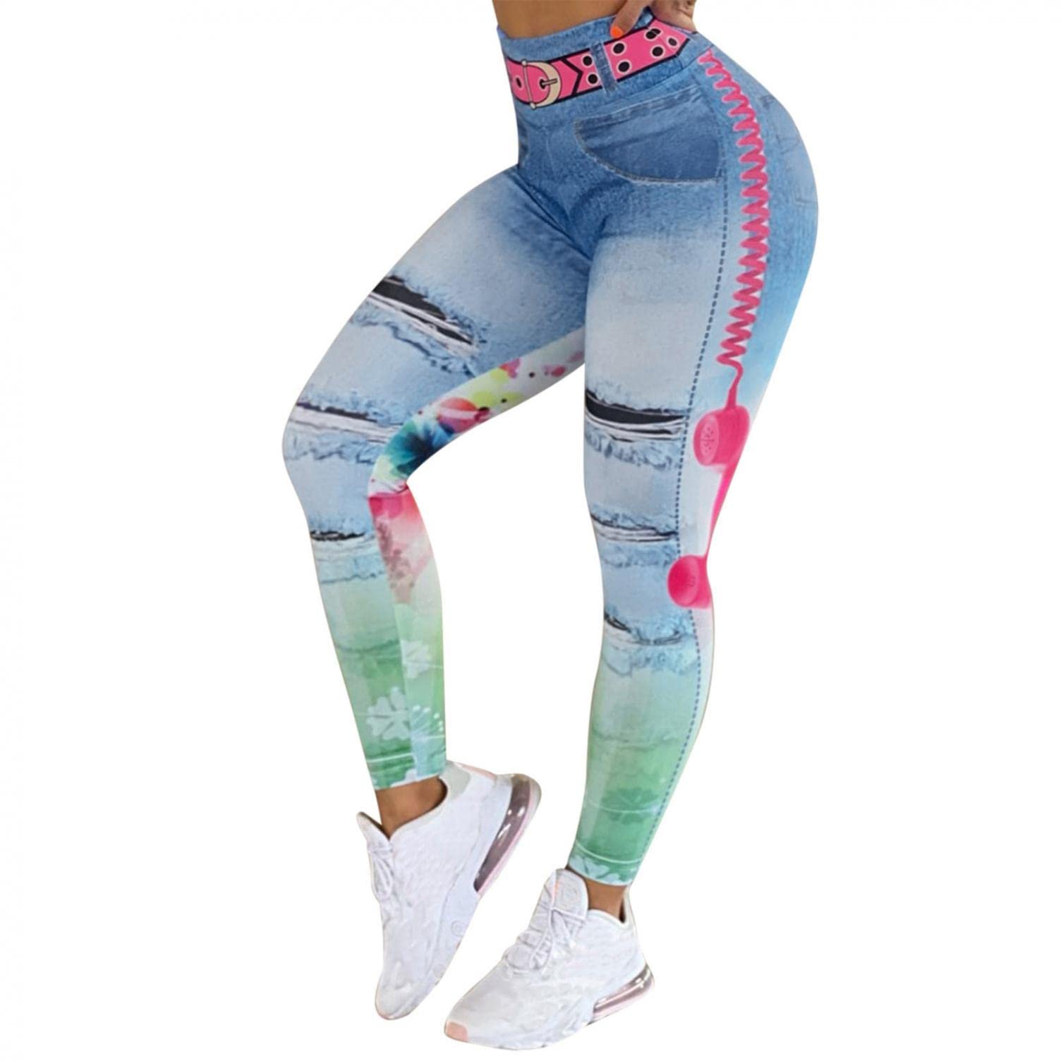HeavKin High Waisted Printed Leggings for Women - Plus Size Workout Yoga Pants with Tummy Control - Comfortable Capris for Fitness, Running & Lounge Wear