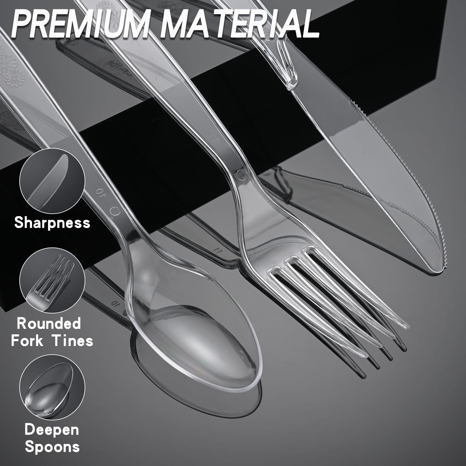 350 Count Clear Heavy Duty Plastic Silverware Set - BPA-Free, Heat Resistant Disposable Knives, Forks & Spoons for Parties, Weddings, Picnics & Everyday Use - Durable Cutlery for Catering, Events & Home Dining