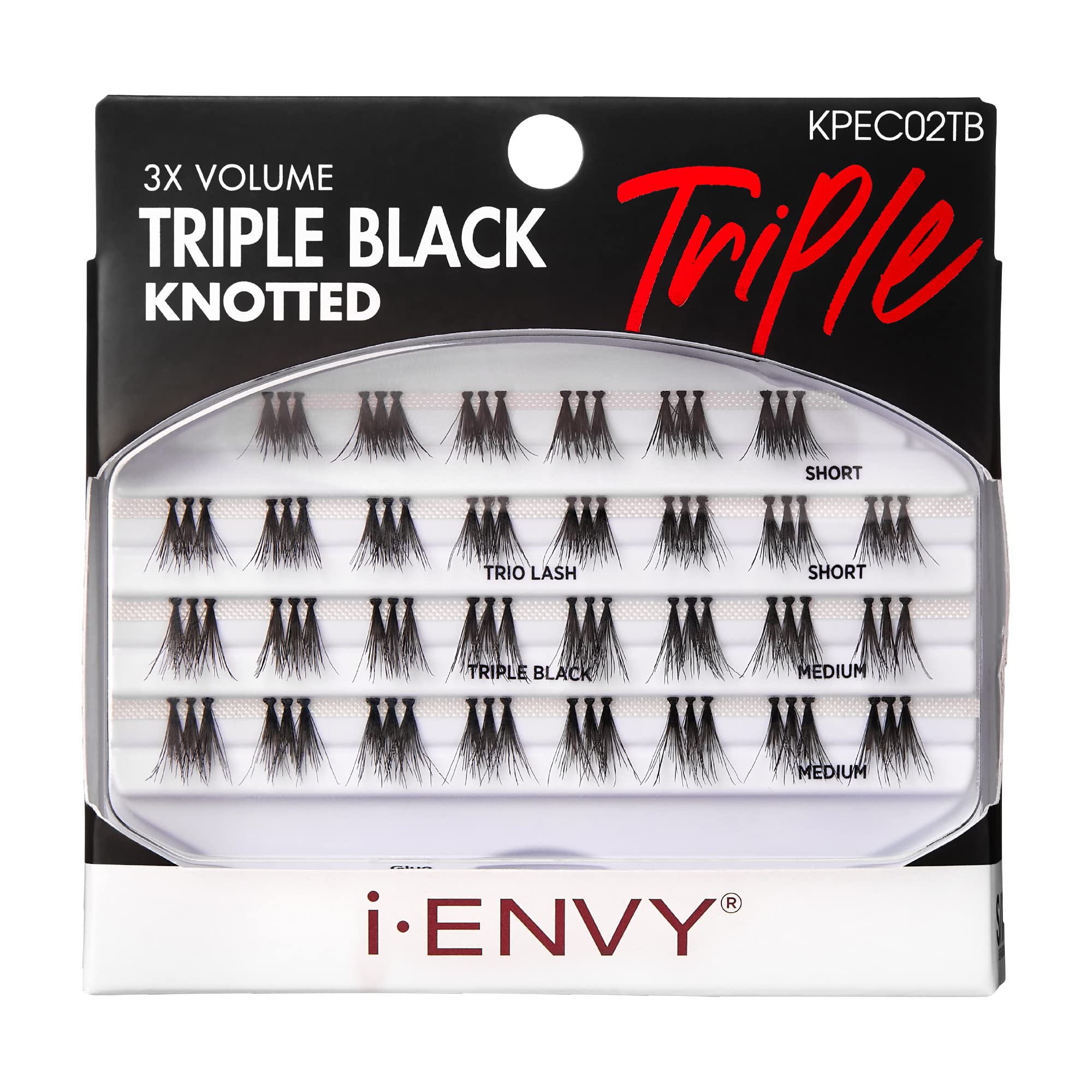 iENVY False Eyelashes Triple Black Knotted Individual Lashes - 3X Volume Reusable Eyelash Clusters (S/M) for Dramatic Eye Makeup | Perfect for Weddings, Parties & Special Occasions