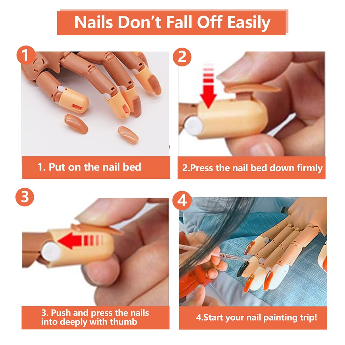 Professional Acrylic Nail Training Hand - Flexible Movable Fake Model Hands for Nail Manicure Practice, Nail Technician Supplies & DIY Manicure Training Tool (B-Nail Training Hand Set) - Perfect for Salon Students, Beginners & Home Nail Art Practice
