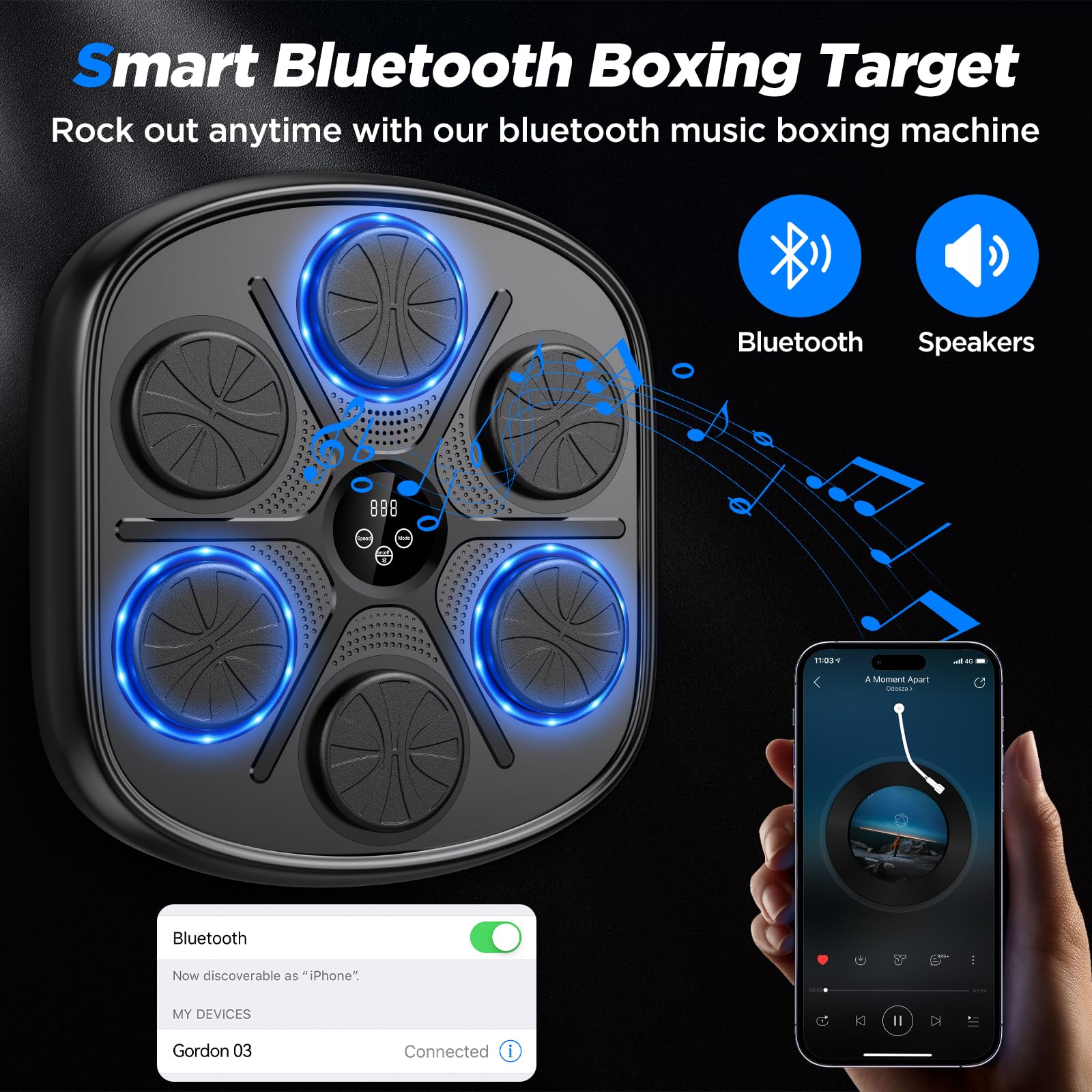 2024 Smart Music Boxing Machine with Speed Adjustment - Boxing Training Equipment with Gloves, Electronic Punching Pad for Home Gym - Perfect for Fitness, Stress Relief & Cardio Workouts (Black)