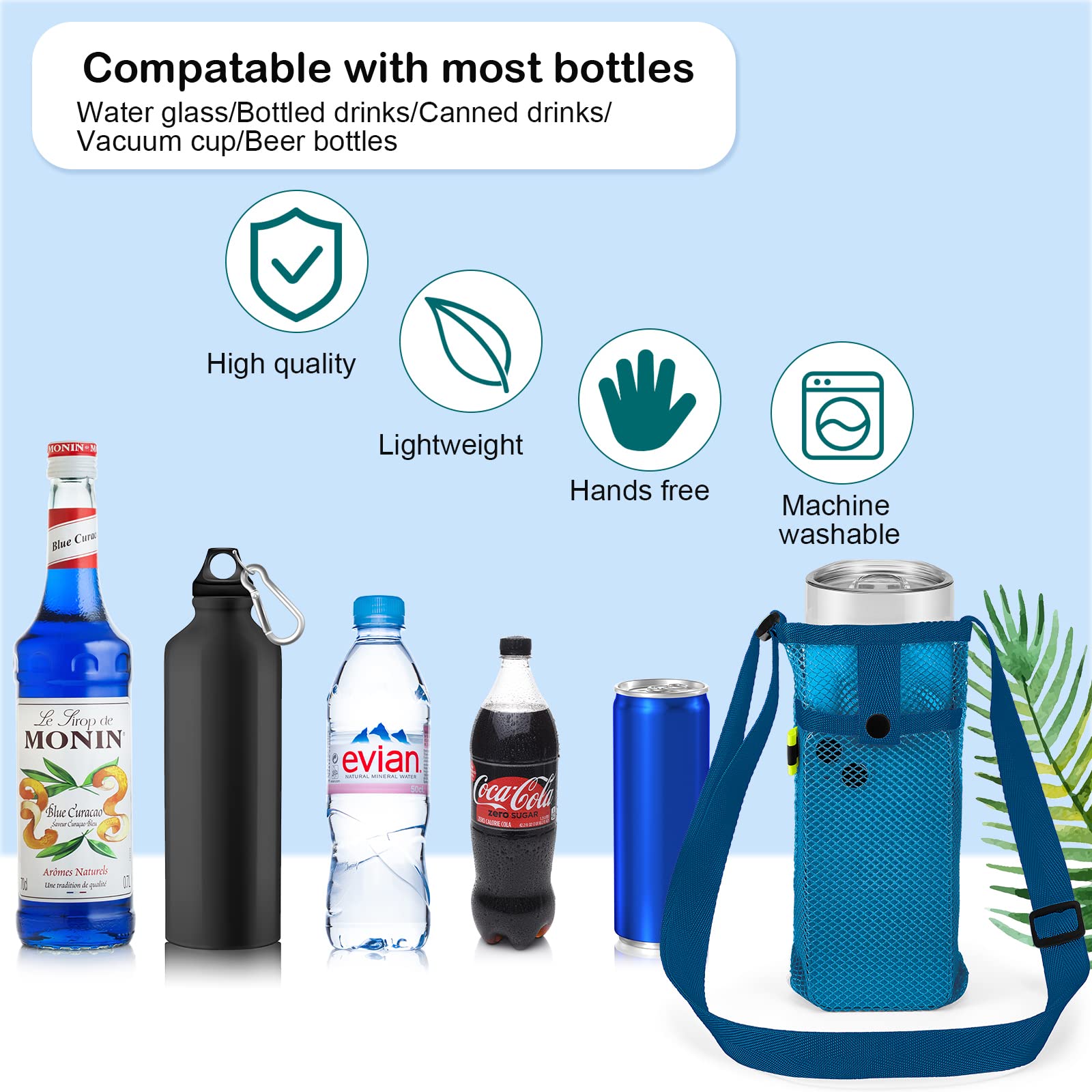 8 Pcs Water Bottle Sling Holder - Adjustable Shoulder Strap for Walking & Sports