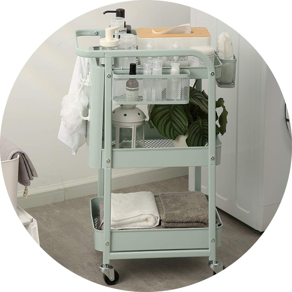 3-Tier Rolling Kitchen Storage Cart with Mute Wheels - Green Mobile Shelving Unit for Bathroom, Pantry & Home Organization (45 x 32.5 x 76cm) | Space-Saving Solution for Small Apartments & Clutter-Free Living