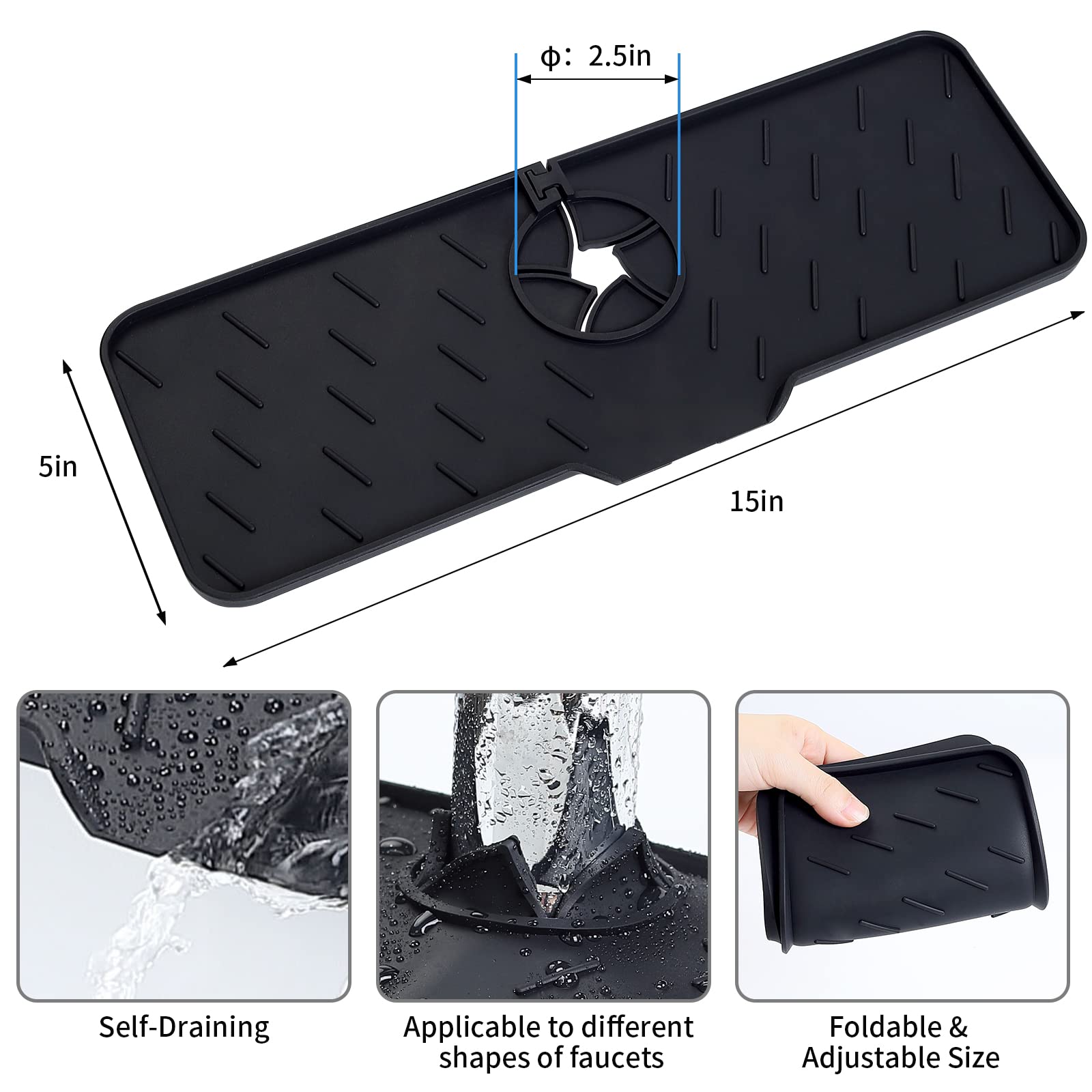 Silicone Sink Splash Guard - Black - for Kitchen & Bathroom Faucets