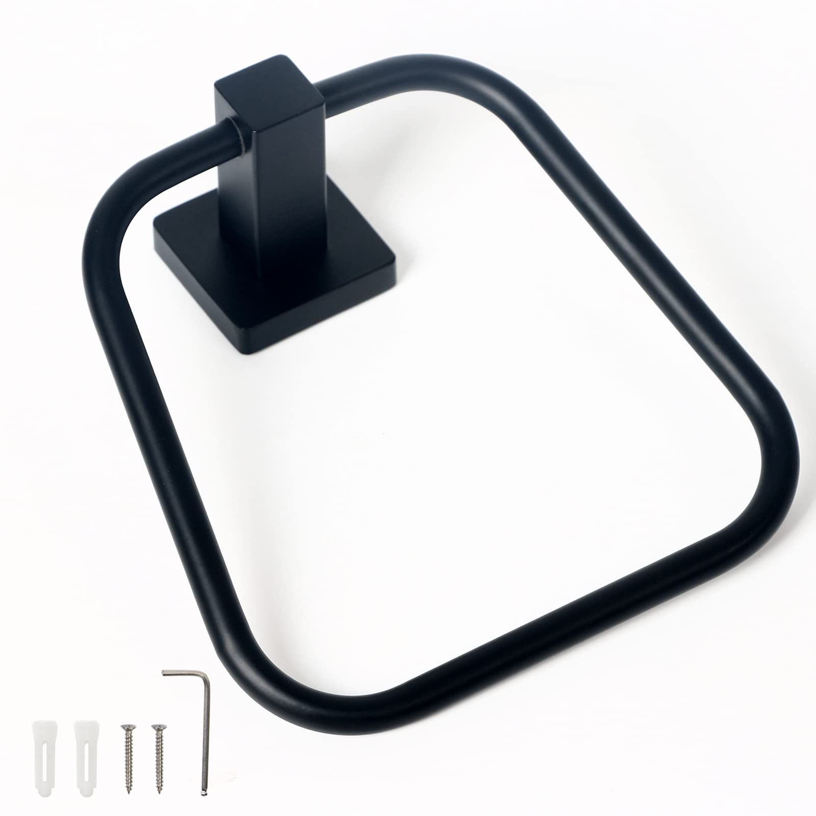HouseAid Stainless Steel Trapezoid Towel Holder - Wall Mounted Bathroom Towel Ring for Hand & Face Towels - Modern Matte Black Finish - Perfect for Bathrooms, Kitchens & Guest Rooms