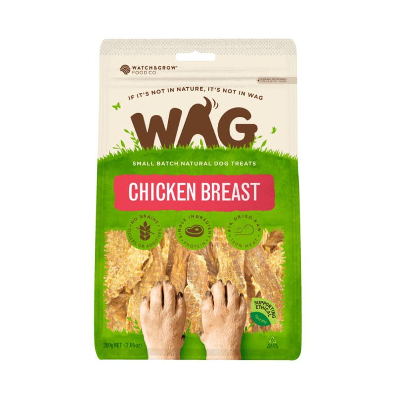Premium WAG Chicken Breast Air-Dried Dog Treats - 200g, Grain-Free, High-Protein, All-Natural Training & Rewards for Small & Large Dogs - Perfect for Training, Travel & Healthy Snacking