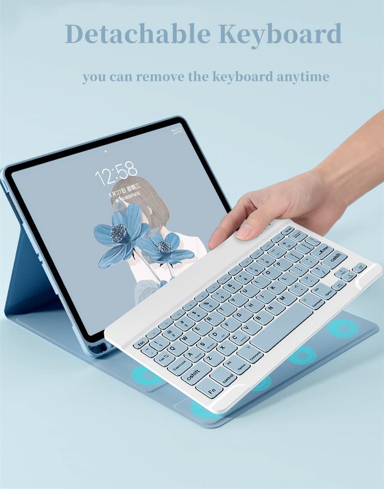 Slim Magnetic Keyboard Case with Mouse for iPad 10.2 inch (9th/8th/7th Gen/Air3/Pro10.5) - Detachable Bluetooth Keyboard with Pencil Holder | Perfect for Work, Study & Travel (Blue)