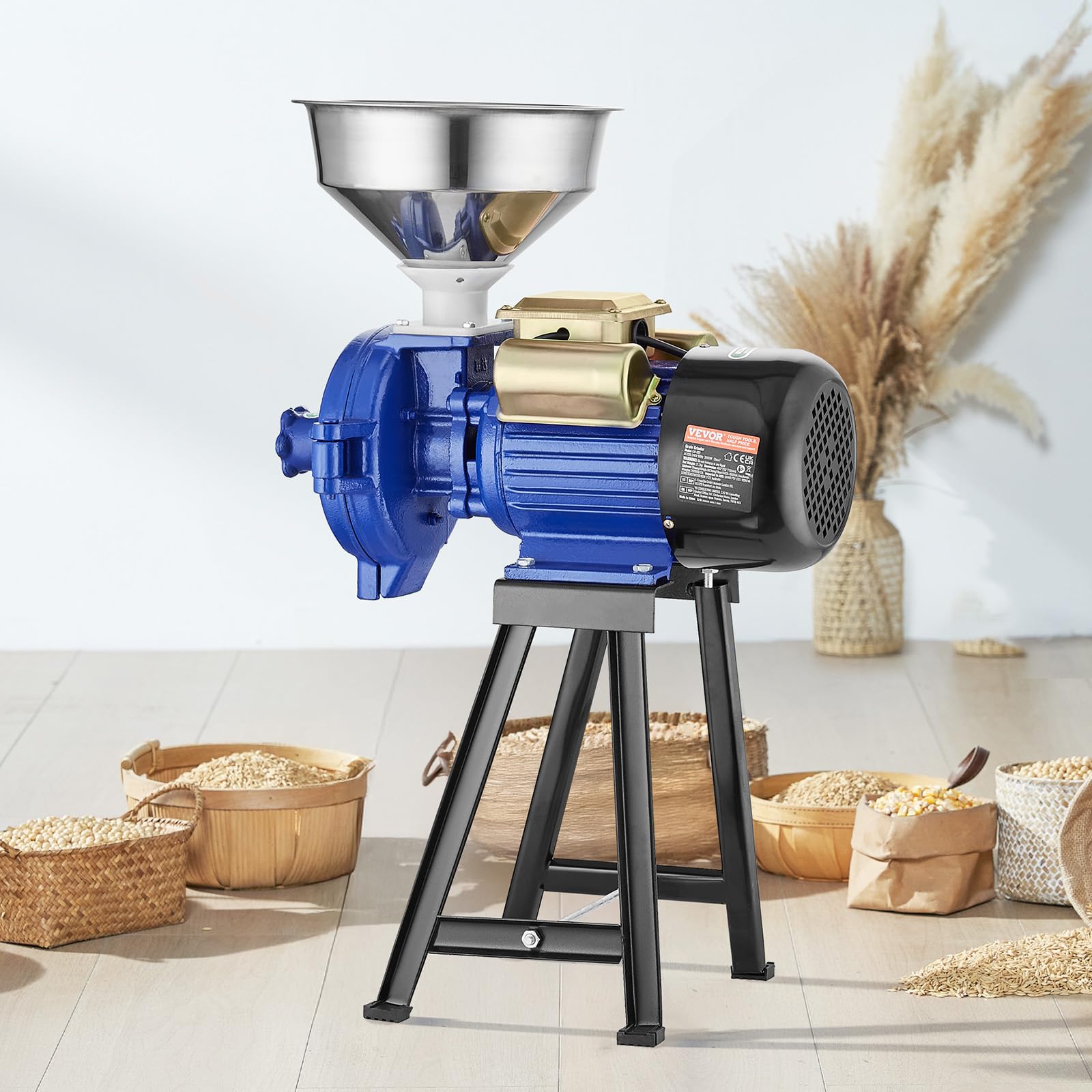 VEVOR 3000W Commercial Electric Grain Mill Grinder - Adjustable Corn Wheat Spice Grinder with Funnel for Flour, Cereal & Feed | Heavy Duty Powder Machine for Home, Bakery & Restaurant Use