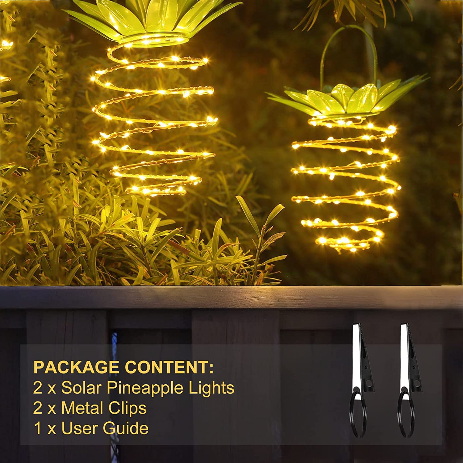 2 Pack Solar Pineapple Lights - 60 LED Warm White Outdoor Hanging Lanterns with Handle, Waterproof Solar Powered Garden Decor for Patio, Yard, Porch, Pathway - Perfect for Summer Nights & Tropical Themed Parties