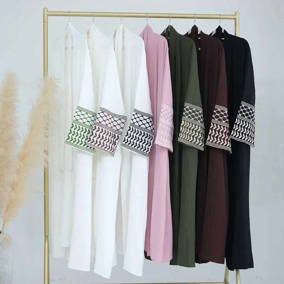 Elegant Muslim Women's Open Abaya Dress with Embroidery Sleeves - Modest Islamic Clothing for Prayer, Eid & Special Occasions