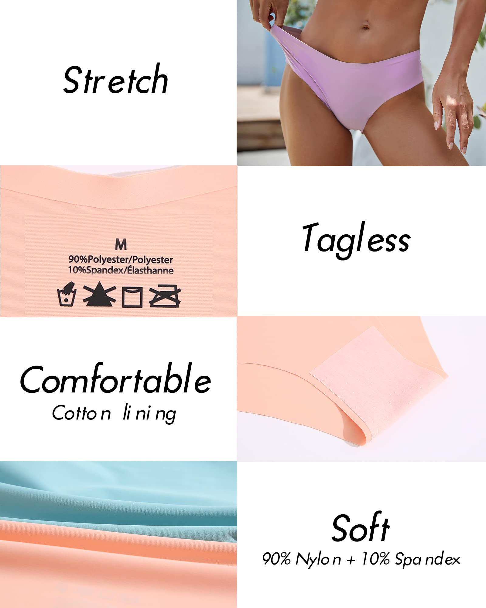 ROSYCORAL Women's Seamless Bikini Panties - Soft Stretch No Show Underwear 9-Pack (XS-L) | Invisible Comfort for Everyday Wear, Yoga & Travel