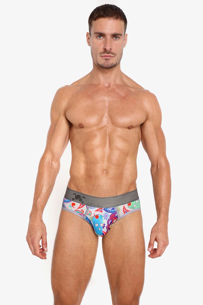 Paisley Skull Print Multi-Pack Briefs for Men - Soft Cotton Underwear for Everyday Comfort & Style - Perfect for Casual Wear, Gym & Lounge
