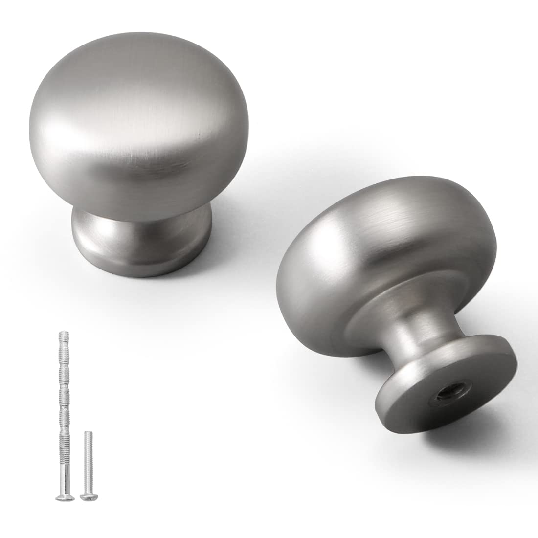5 Pack Round Brushed Silver Cabinet Knobs - Zinc Alloy Drawer Pulls for Kitchen, Bathroom & Closet