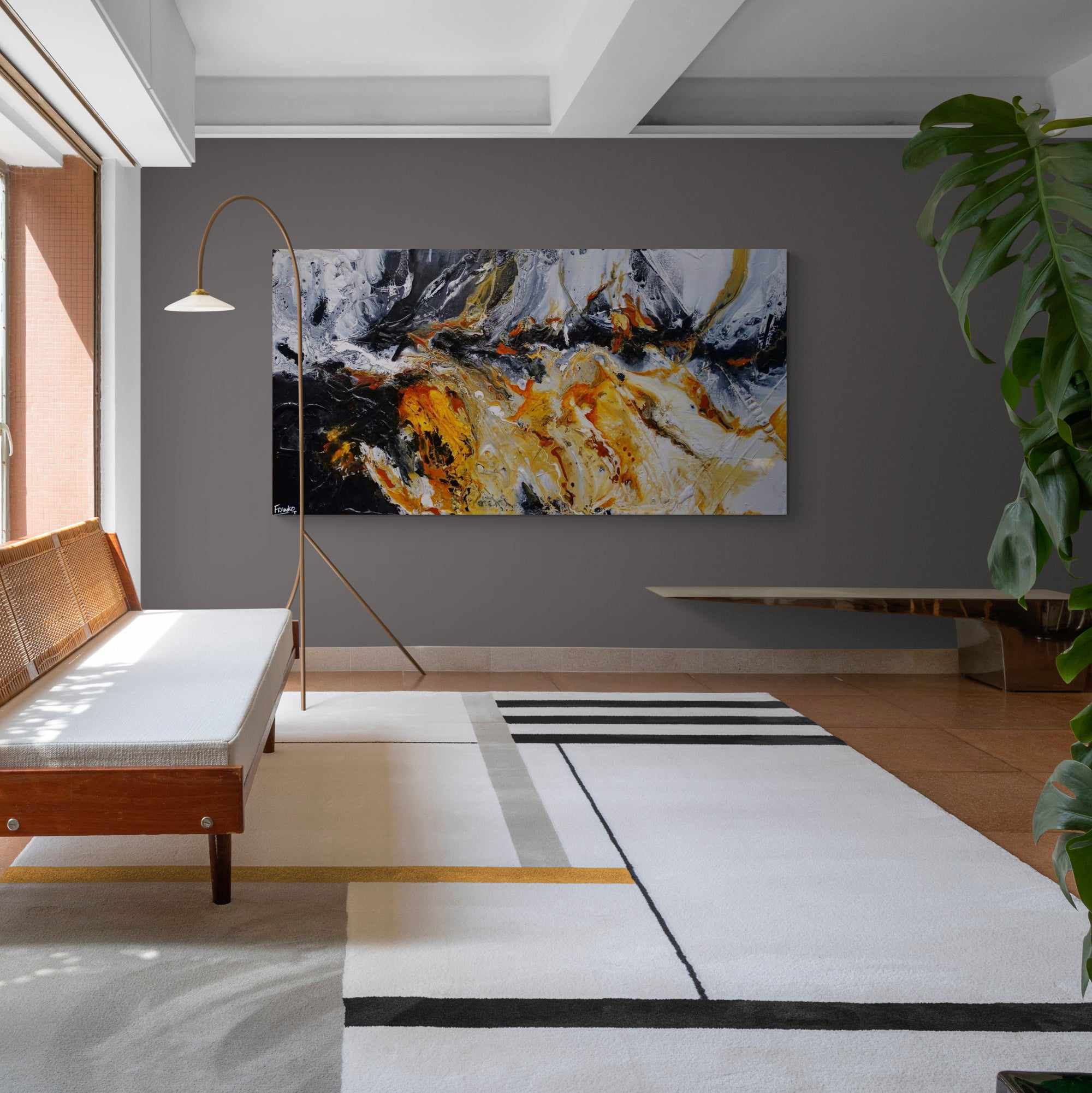 Granite Sienna 190x100cm Black Textured Abstract Canvas Painting - Modern Wall Art for Living Room, Bedroom & Office Decor