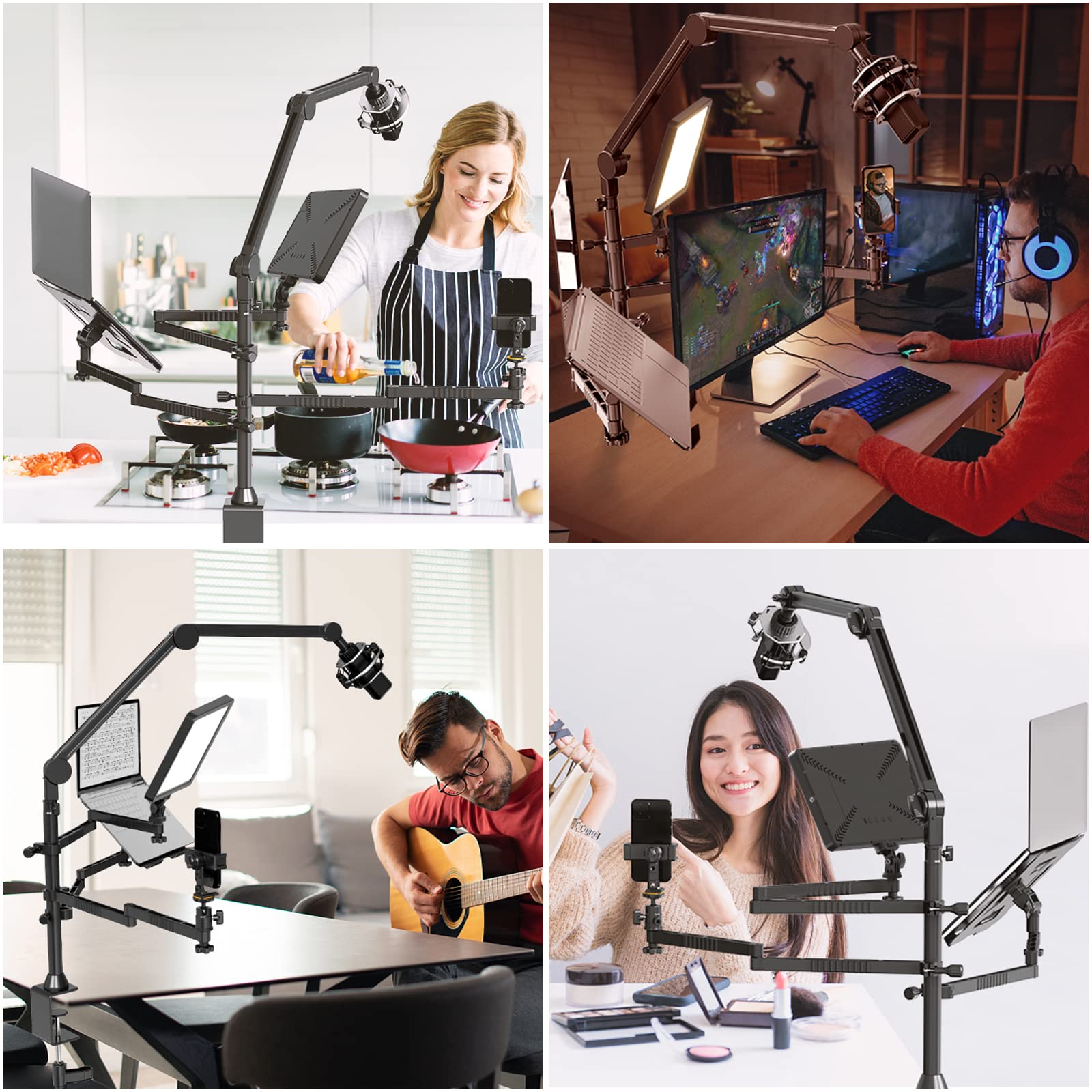 LS21 Adjustable Desktop Camera Arm Stand - Overhead Mount for Webcam, DSLR, Ring Light & Microphone | Flexible Boom Arm with Laptop Stand & 2 Extension Magic Arms | Perfect for Streaming, Video Calls, Photography & Content Creation